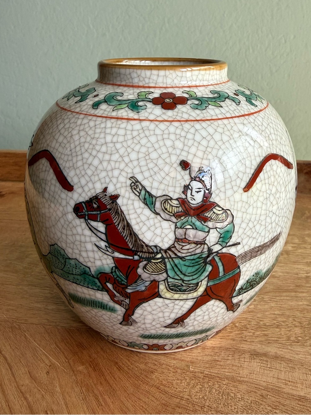 Chinese Ginger Jar Crackle Glaze Hand Painted Mid-Late 20th Century Painted Mark